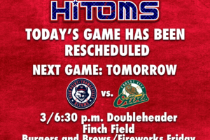 HiToms July 7th Game rescheduled for Friday, Doubleheader with Forest City