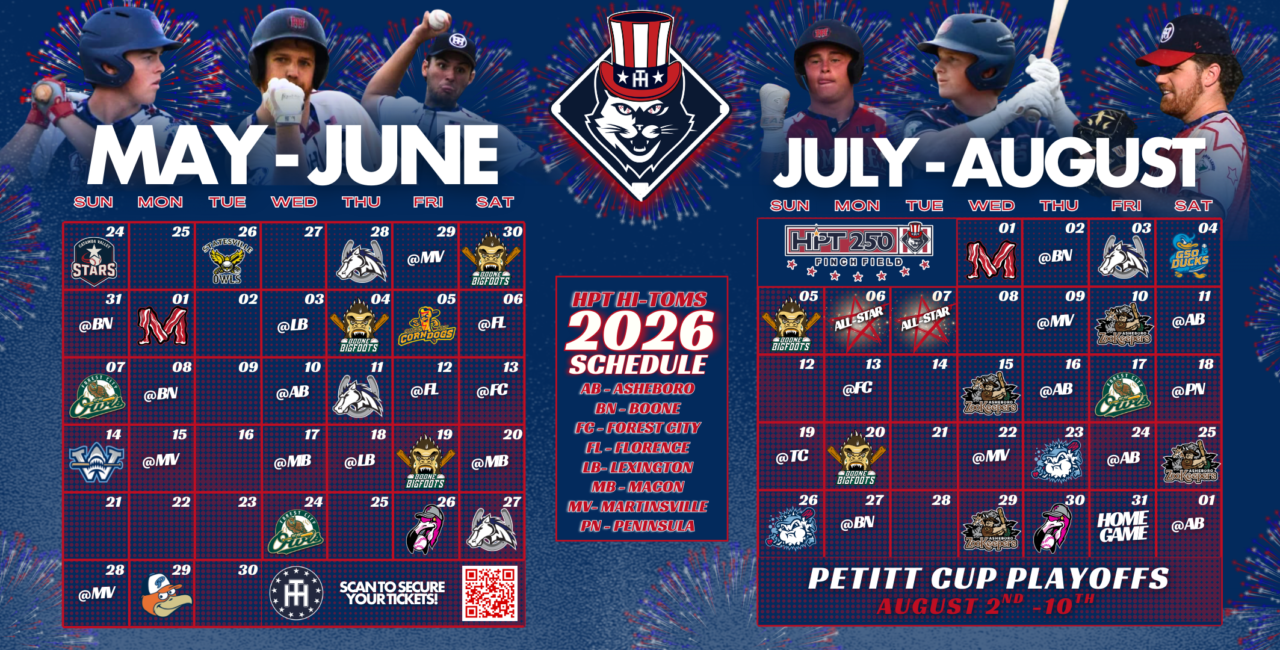 The High Point-Thomasville HiToms Announce Summer 2026 Schedule. Tickets are on sale now!
